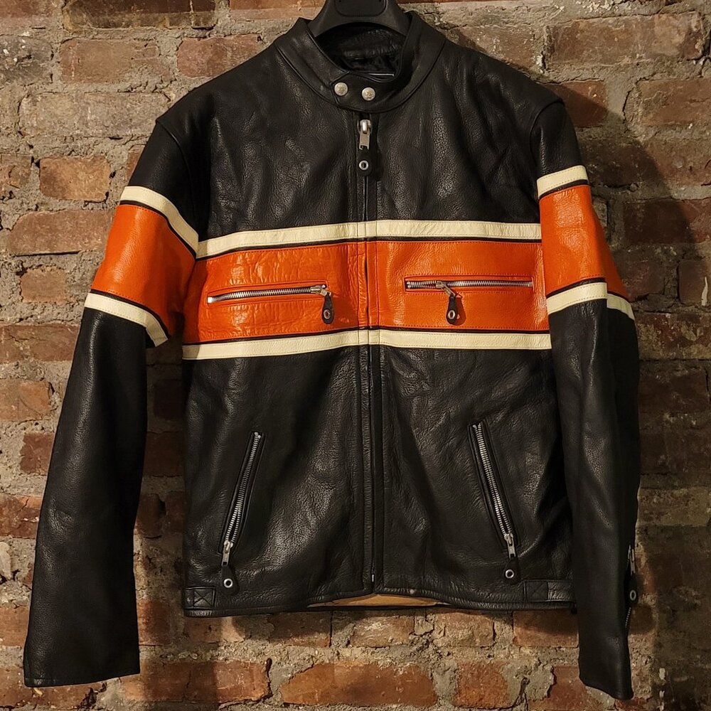 VTG MAS LEATHER CAFE RACER MOTORCYCLE JACKET SIZE MARKED 40 MEASURES 42 NWOT